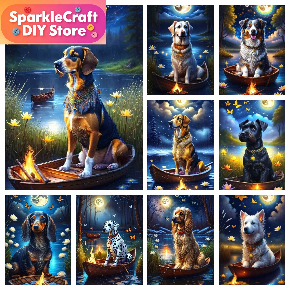 Art Craft Night - 1 adet çerçevesiz Yıldızlı Gece Dachshund